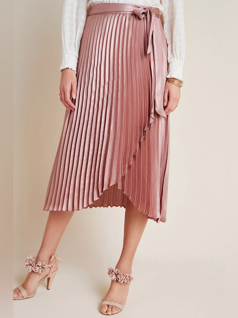ANTHROPOLOGIE PAULINA PLEATED MIDI SKIRT IN ROSE $148